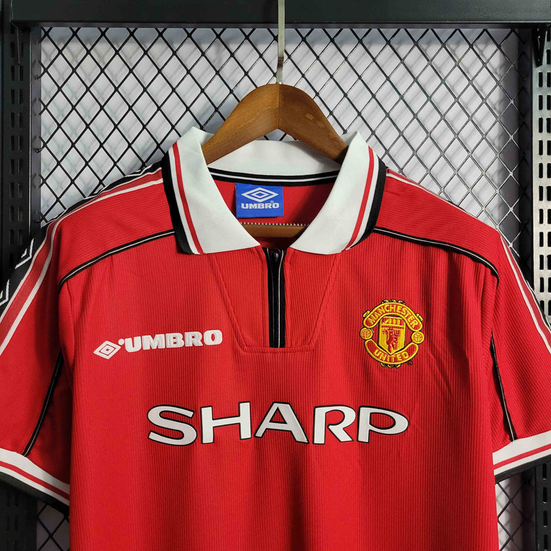 Camisa Pronta Entrega Manchester United Home 1998/99 - Umbro Retrô Masculina - Vermelha/Branca + BECKHAM N°7 + Frete Grátis